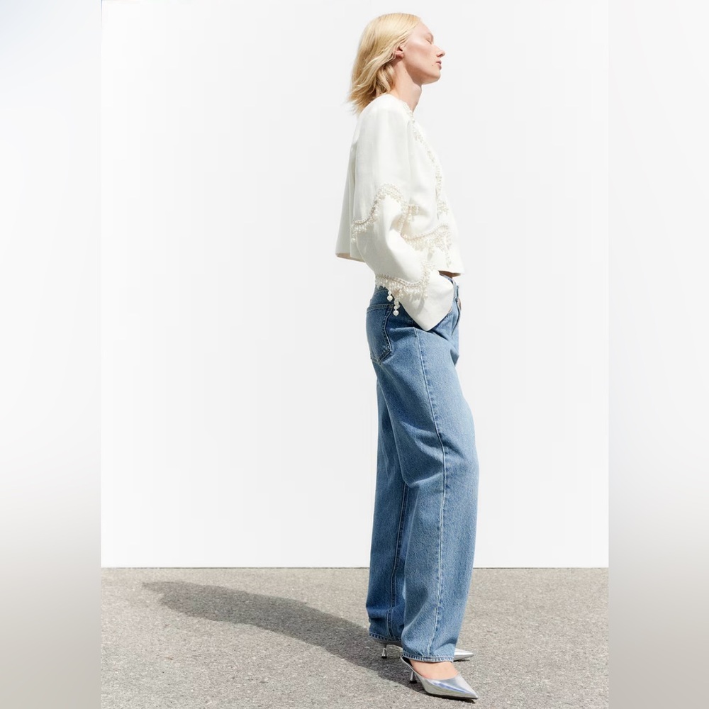 H&M Blue creased tapered jeans